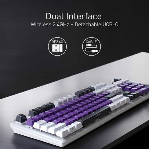 iRocks K74R Wireless RGB Rechargeable Illuminated Mechanical Gaming Keboard, Hot-Swappable Gateron Switches, Easy-to-Clean Floating Design, PBT 107 Keys NKRO, Detachable USB-C Cable - White Amethyst in Saudi Arabia