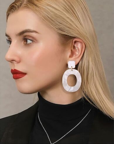 Fashion Oval Acrylic Dangle Statement Earrings for Women Girls Geometrical Dangling Drop Large Studs Earring Boho Jewelry Gifts Summer Beach Party in Saudi Arabia