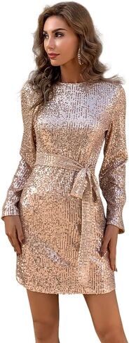 Lin Lin Q Women’s Formal Sequin Long Sleeve Prom Mini Dress, Cut Out Back Bodycon Evening Party Gown in Saudi Arabia