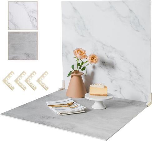 2 Pack Backdrop Boards for Photo | 24 x 24 Inches | Replica Surface | Food Photography Background | Marble & Cement | 4 Brackets in Saudi Arabia