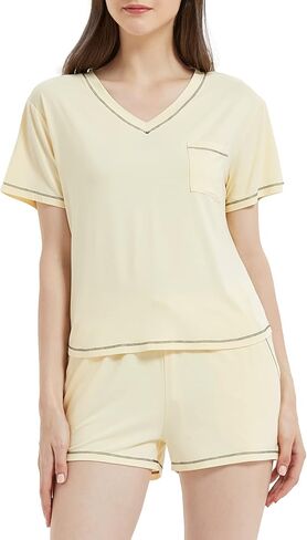طقم بيجامة نسائي من LazyCozy بأكمام قصيرة وقميص وشورت ملابس نوم صيفية Pjs، فسكوز مصنوع من الخيزران in Kuwait