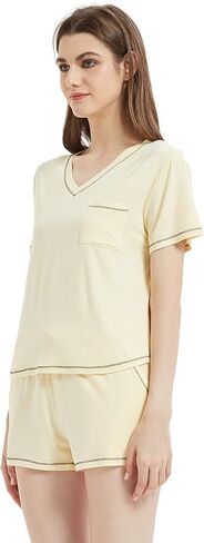 طقم بيجامة نسائي من LazyCozy بأكمام قصيرة وقميص وشورت ملابس نوم صيفية Pjs، فسكوز مصنوع من الخيزران in Kuwait