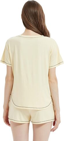 طقم بيجامة نسائي من LazyCozy بأكمام قصيرة وقميص وشورت ملابس نوم صيفية Pjs، فسكوز مصنوع من الخيزران in Kuwait