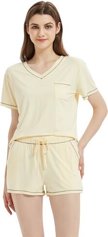 طقم بيجامة نسائي من LazyCozy بأكمام قصيرة وقميص وشورت ملابس نوم صيفية Pjs، فسكوز مصنوع من الخيزران in Kuwait