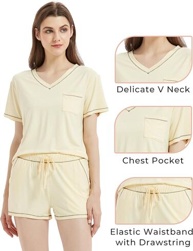 طقم بيجامة نسائي من LazyCozy بأكمام قصيرة وقميص وشورت ملابس نوم صيفية Pjs، فسكوز مصنوع من الخيزران in Kuwait