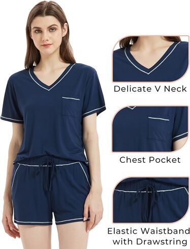 LazyCozy Women's Pajama Set Short Sleeve Shirt and Shorts Sleepwear Summer Pjs, Viscose Made from Bamboo in Saudi Arabia