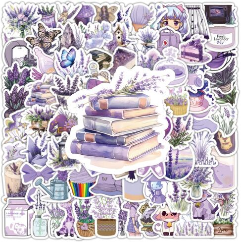100 Pcs Lavender Stickers Aesthetic Stickers for Kids Girls Teens Funny Stickers Water Bottle Stickers Flower Stickers Purple Stickers Aesthetic in Saudi Arabia