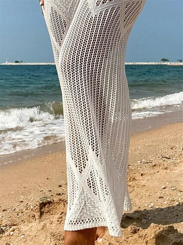 GORGLITTER Women's Hollow Out Knitted Cover Up Pants Flare Leg High Waist Crochet Beachwear in Saudi Arabia
