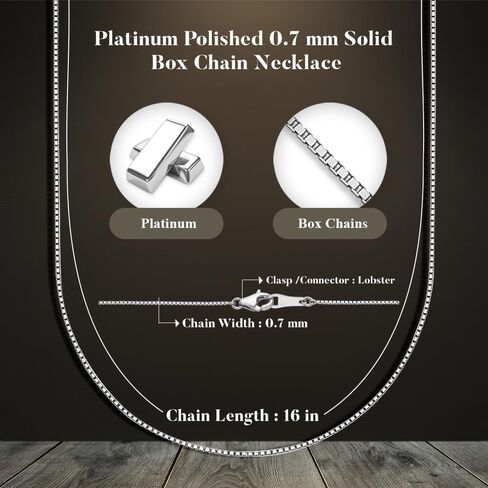 Platinum Polished 0.7 mm Solid Box Chain Necklace for Women 16" to 24" in Kuwait