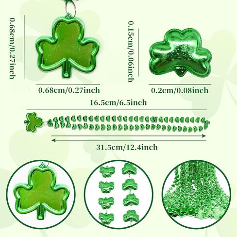 12 Pcs 33" Green Beads Necklace Bulk - Shamrock Clover Shape Green Plastic Bead Necklaces Bundle for Mardi Gras Throws, Party Costume, St Patrick's Day Decorations in Saudi Arabia