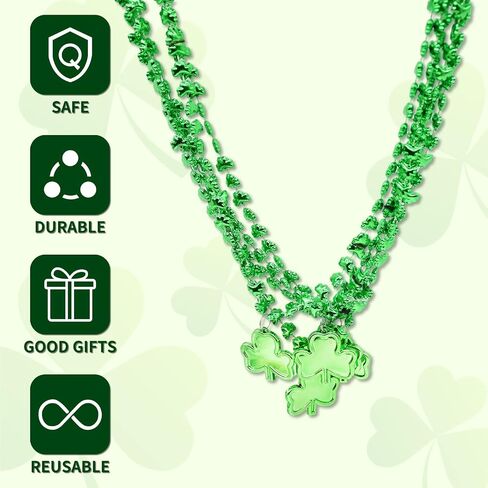 12 Pcs 33" Green Beads Necklace Bulk - Shamrock Clover Shape Green Plastic Bead Necklaces Bundle for Mardi Gras Throws, Party Costume, St Patrick's Day Decorations in Saudi Arabia