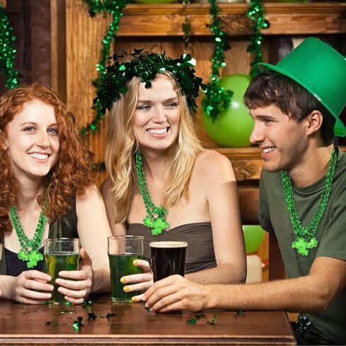 12 Pcs 33" Green Beads Necklace Bulk - Shamrock Clover Shape Green Plastic Bead Necklaces Bundle for Mardi Gras Throws, Party Costume, St Patrick's Day Decorations in Saudi Arabia