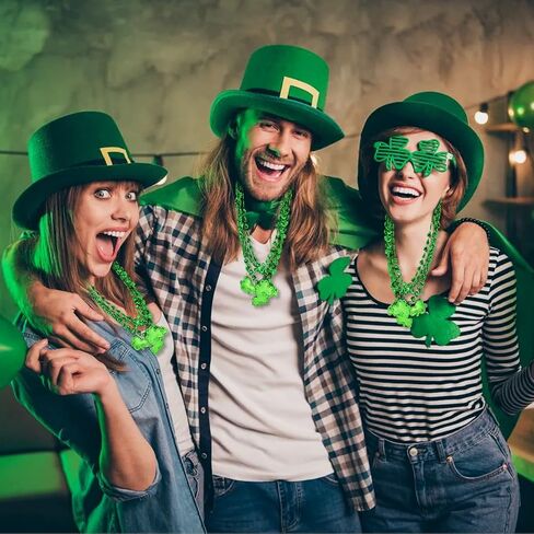 12 Pcs 33" Green Beads Necklace Bulk - Shamrock Clover Shape Green Plastic Bead Necklaces Bundle for Mardi Gras Throws, Party Costume, St Patrick's Day Decorations in Saudi Arabia