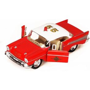 KiNSMART 🚒 1957 Chevy Bel Air Fire Chief ‍ 5" 1:40 Scale Die Cast Metal Model Toy Car w/Pullback Action ‎‍