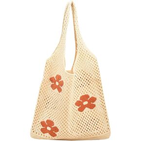 Cute Beach Bags Handcrafted Crochet Tote Bag Net Cotton Handbag for Vacation Knitted Shoulder Bag for Girls Hippie Purse hobo bags Womens Beach Bag