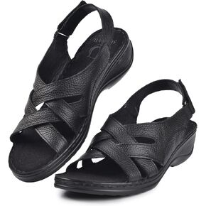 Wedge Sandals for Women Open Toe Sandals with Low Wedges Summer Casual Sandals - Womens Genuine Leather sandals WS01US
