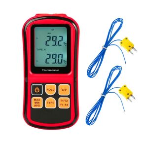 Digital Thermometer, 2-Channel K-Type Thermocouple Probe Sensor Temperature Meter Gauge for K/J/T/E/R/N/S Type, -200℃ to 1372℃ (-328℉ to 2501℉)