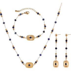 Natural Lapis Lazuli Jewelry Set for Women Bohemian Lapis Lazuli Necklace Earrings Bracelet Genuine Boho Lapis Lazuli Jewelry Birthday Gift for Girlfriend Wife