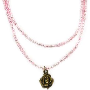 St. Bernadette Our Lady of Lourdes Rose Pendant Pink Seed Bead Necklace and Layered Stone and Seed Bead Bracelet Set,Pink Seed Bead Necklace,Catholic Rosary, Gemstone, stone