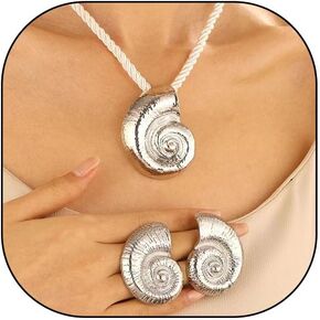 Exaggerated Large Conch Earrings Necklace Boho Sea Animal Shell Statement Jewelry Punk Conch Pendant for Women Teens Girls Beach Jewelry