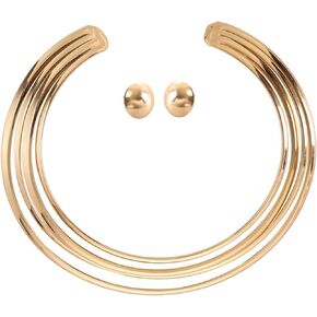 African Metal Punk Costume Jewelry Sets for Women Egyptian Bib Choker Statement Necklace Chunky Gold Hoop Earrings for Girls Men Accessories Birthday Gifts for Women