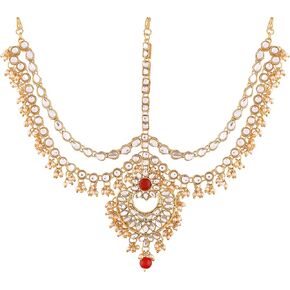 آي جيويلز زفاف هندي مطلي بالذهب بوليوود كوندان ولؤلؤ ماثا باتي/ماانج تيكا للنساء (T2014) in Kuwait