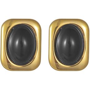 Kokoma Gold Statement Chunky Stud Earrings for Women Girls Stainless Steel Oval Stone Geometric Square Earrings 18K Gold Plated Vintage Trendy Jewelry