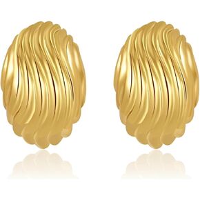 Chunky Gold Earrings for Women Trendy, Hypoallergenic Wavy Button Stud Earrings Trendy Jewelry Gift for Women,Girls