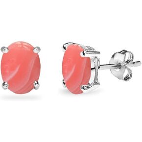 Sterling Silver Cabochon Stone Oval 6x4mm Prong-set Stud Earrings