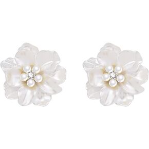Classy Pearl Flower Stud Earrings for Women, Simplicity Flower White Pearl Camellia Stud Earrings Cubic Zirconia Earrings Jewelry Gifts