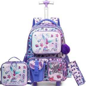 Meetbelify Kids Rolling Backpack with Wheels for Boys Rolling Backpacks with Lunch Box for Elementary School Students 3 in 1 Travel Luggage Suitcase for Boys Age 8-10