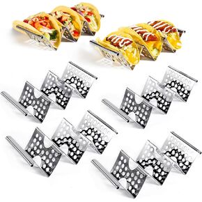 Taco Holders Set of 6, Stainless Steel Taco Holder Stand, Stylish Taco Shell Holders, Each Metal Taco Stands for 3 Tacos, Taco Rack Taco Serving Tray Oven, Grill and Dishwasher Safe
