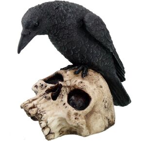 PTC 5 Inch Halloween Black Raven on Skeleton Skull Statue Figurine