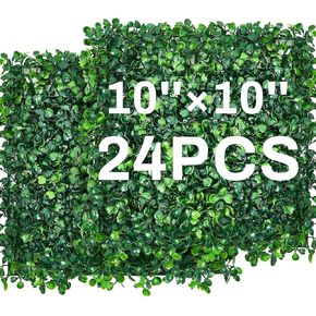 48 Pcs 10 x 10 Inch Faux Grass Wall Panels Artificial Boxwood Panels Outdoor Privacy Screen Greenery Backdrop UV Protected Topiary Hedge Plant for Outdoor Indoor Garden Fence Backyard Decor