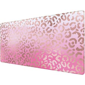 Gaming Mouse Pad,Large Computer Mouse Mat Desk Pad with Personalized Design,with Non-Slip Base and Stitched Edge,for Home Office Gaming Work,Pink Leopard Print, Extended