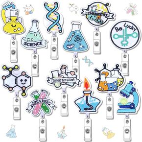 12 Pcs Science Badge Reel ID Name Retractable Science Badge Holder Cute Felt Badge Clip for Nurses Volunteers Nursing Students Pediatric Doctor Gifts Science Lover