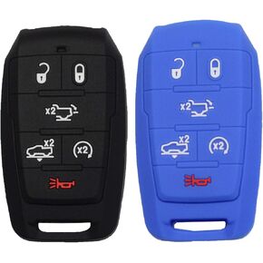 2pcs 5 Buttons w/Tailgate Rubber Silicone Remote Smart Key Fob Case Cover Skin Protector Holder Jacket Compatible with Dodge Ram 1500 2019 2020 2021 Black Pink