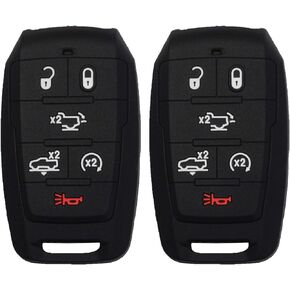 2pcs 5 Buttons w/Tailgate Rubber Silicone Remote Smart Key Fob Case Cover Skin Protector Holder Jacket Compatible with Dodge Ram 1500 2019 2020 2021 Black Pink