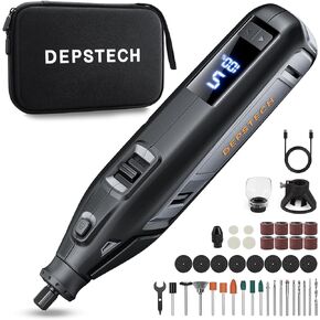 DEPSTECH 12V Cordless Rotary Tool with Display Screen, 5000-35000RPM, 2.5Ah Battery 18W Fast Charging, Power Multi Tool Kit with Featured 48Pcs Accessories, EVA Bag, for DIY Projects/Home Repair/Craft