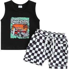 Toddler Baby Boy Clothes Sleeveless Tank Tops + Striped Print Jogger Shorts with Pockets 2Pcs Summer Outfits in Kuwait