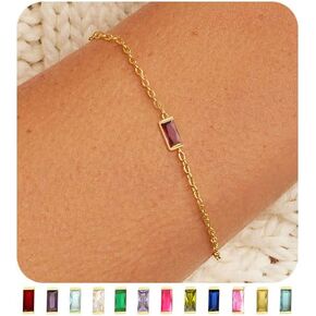 FUNEIA Birthstone Gold Bracelets for Women Teen Girls Non Tarnish Trendy Dainty 14K Gold Plated Bracelet Stack Stackable Blue Green May Emerald Friendship Bracelets Jewelry Gifts for Mom Best Friend
