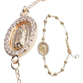 Virgen de Guadalupe 14k gold bracelet crystal zirconia, Our lady of Guadalupe decennary, Mexican Religious Jewelry, Golden Guadalupe virgin cuff, gold Rosary bracelet, goddaughter first communion