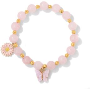 Cute Butterfly Daisy Flower Charm Bracelets Colorful Stone Beaded Stretch Bracelets Bohemian Summer Best Friend Jewelry Gifts for Teen Girls