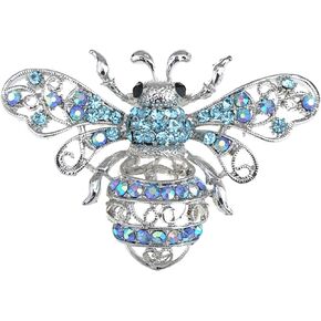 Alilang Ice Blue Queen Bee Sparkle Rhinestone Encrusted Insect Bug Brooch Pin