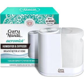 GuruNanda AeroMist - مرطب وموزع 2 في 1 بتقنية الموجات فوق الصوتية، رذاذ بارد لمدة 46 ساعة، تغطية 350 قدم مربع وإيقاف تلقائي - موزع روائح علاجية خالٍ من مادة BPA لليوجا وغرف المعيشة والمنتجعات الصحية in Kuwait