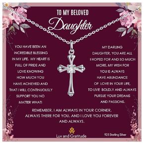 Necklace Gift for Daughter from Mom and Dad, Daughter Birthday Gift, Christmas Gift for Daughter, Graduation Gift for Daughter, 925 Sterling Silver Cross Necklace