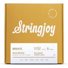 Stringjoy BB1050 Brights 80/20 Bronze Acoustic Guitar Strings, (Extra Light Gauge - 10-50)