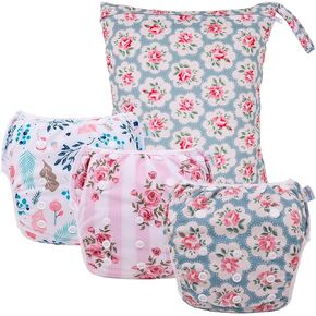babygoal Reusable Swim Diapers with Wet Bag 4 Pack - Adjustable & Washable Water Diapers for 8M-3T Toddler Swimming Lessons-Solid Color