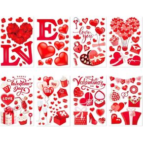 Valentines Window Decals Stickers,9 Sheets Heart Window Decal,Double-Sided Window Decor for Valentine's Day Wedding Anniversary Home Office School Decor Party Supplies