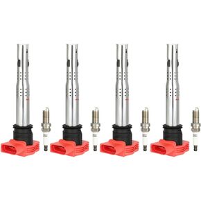 ECCPP UF-529 4 ignition coils with 4 iridium Spark Plugs for Volkswagen for MK5 MK6 GTI for Jetta for Golf for Passat for TIGUAN A3 A4 A5 A6 A7 Q5 Q7 R8 S4 S5 06-16 2.0T 3.0T 2.5L 3.2L 4.2 5.2 5C1688